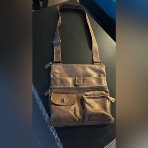 Roots Brown Genuine Leather Crossbody Bag